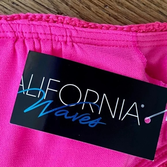 California Waves Crochet Bralette Bikini Top Raspberry Pink Floral Straps Size S - Picture 6 of 14